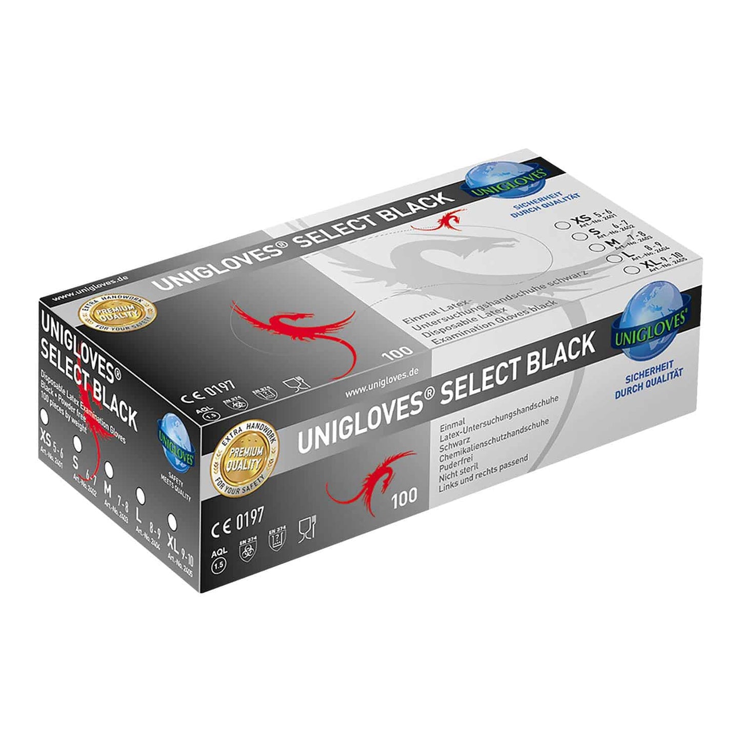 Unigloves Select Black Disposable Latex Gloves With Rolled Cuff
