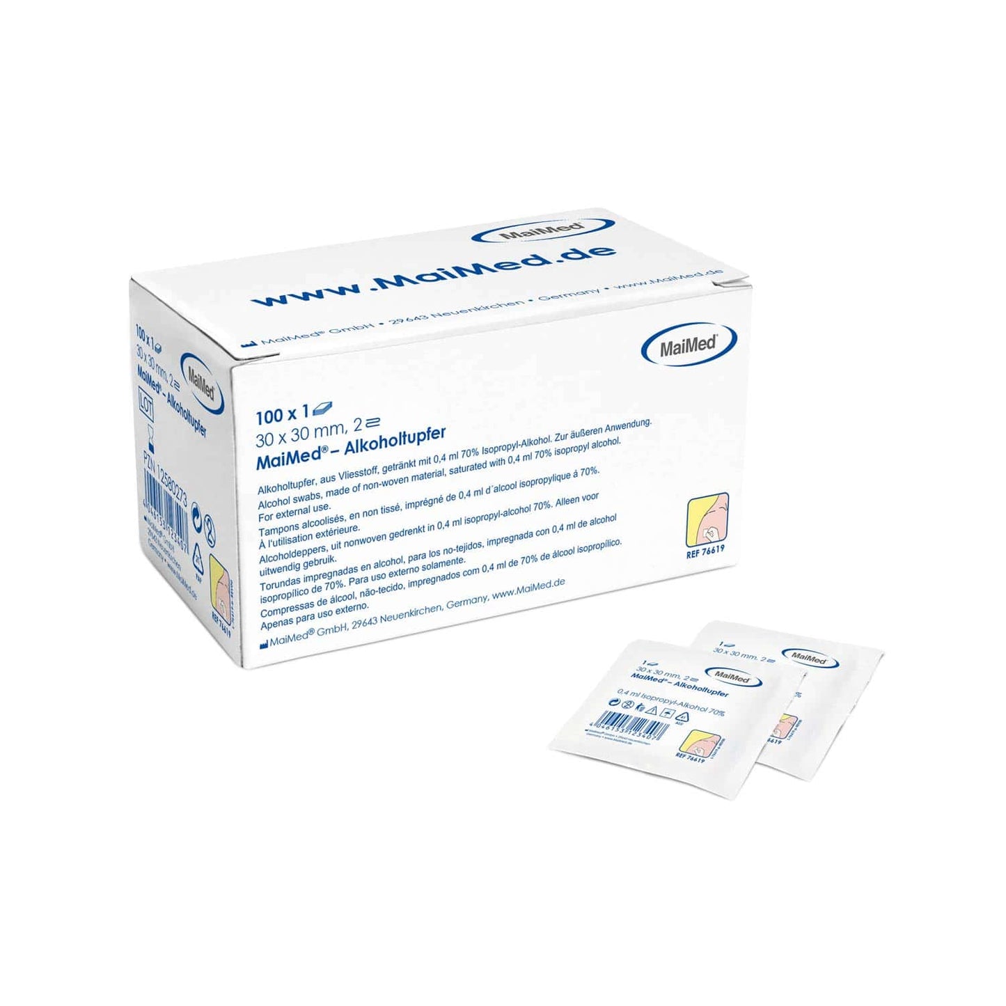 Maimed® Alcohol Swabs Impregnated With 70 % Isopropyl Alcohol 100 Pieces