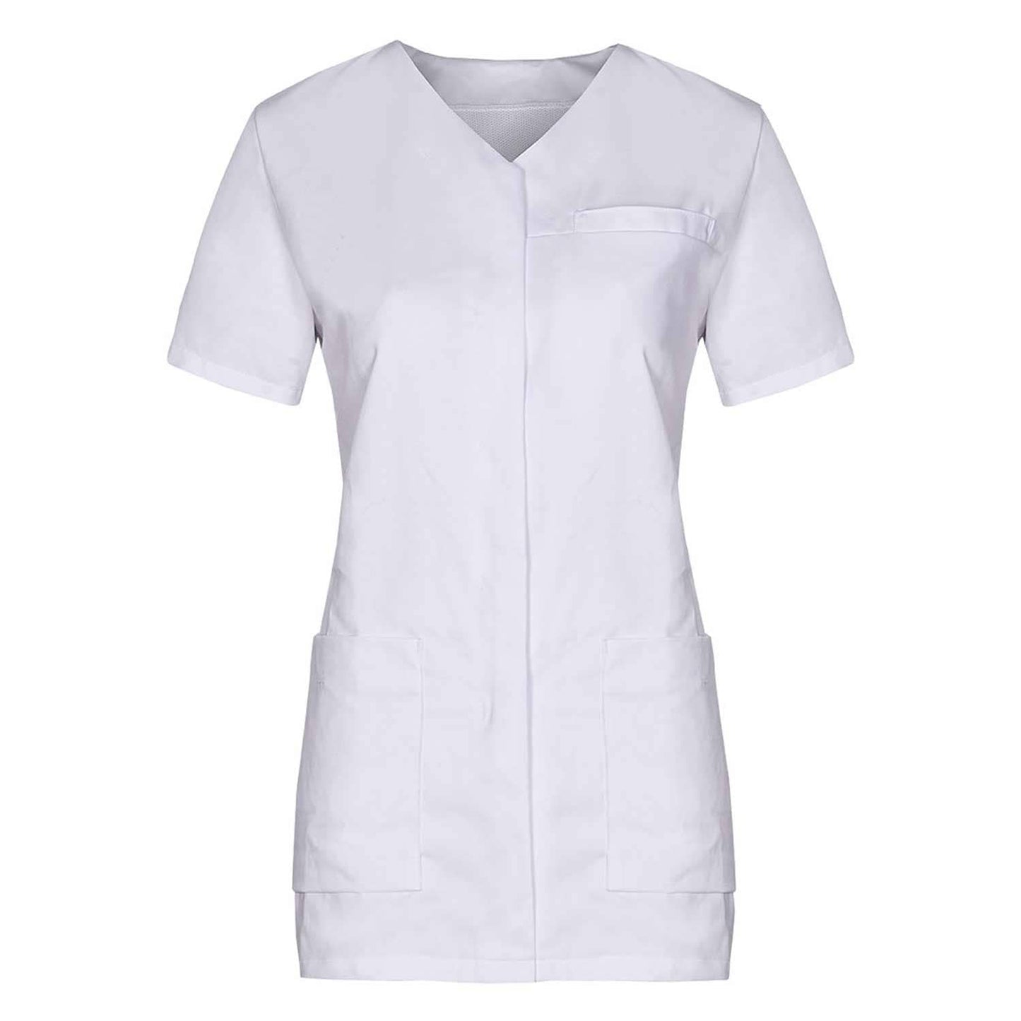 Waisted Cygnus Women'S Scrub Top With Short Sleeves And No Collar