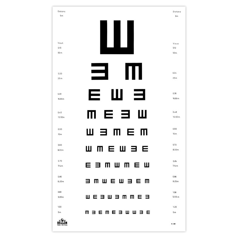 Eye Chart Made Of Washable Plastic Dimensions 29.5 X 49 Cm