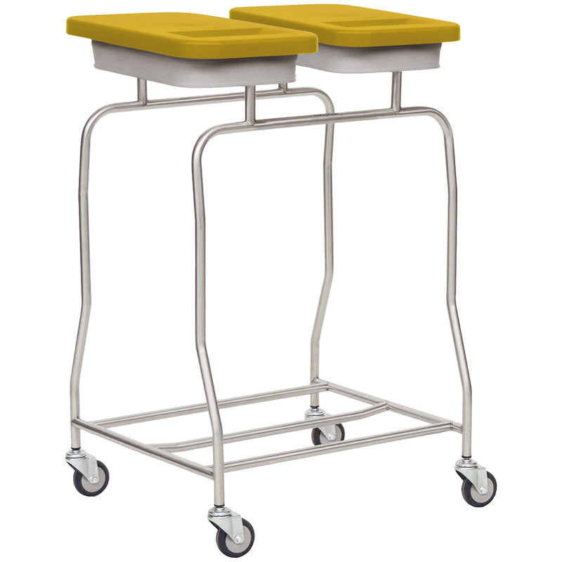 2-Compartment Laundry Trolley With Frame Made Of Sturdy Stainless Steel And Colour-Coded Lids