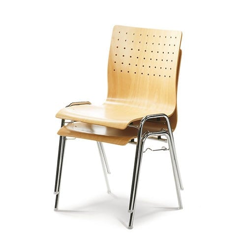Stacking Chair In Modern Design - With Perforated Grid In The Exposed Wood Backrest