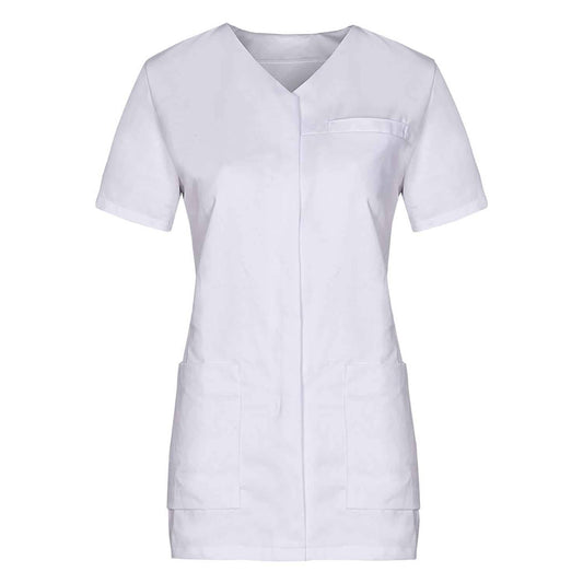 Waisted Cygnus Women'S Scrub Top With Short Sleeves And No Collar