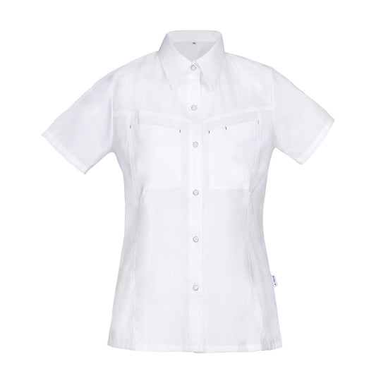 Columba Waisted Women'S Blouse With Short Sleeves And Shirt Collar