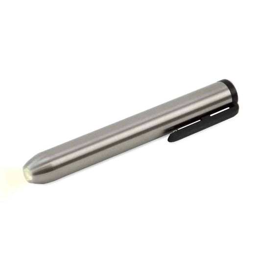 Pen Torch Made Of Stainless Steel With Pocket Clip   Delivery Includes Batteries