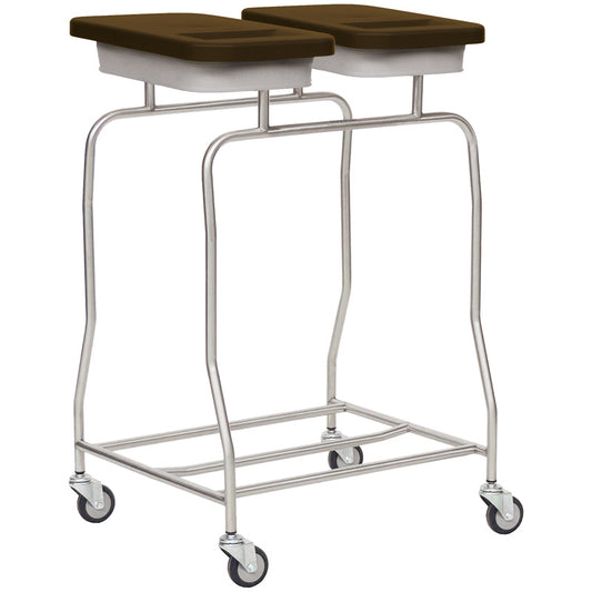 2-Compartment Laundry Trolley With Frame Made Of Sturdy Stainless Steel And Colour-Coded Lids