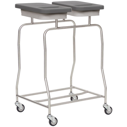 2-Compartment Laundry Trolley With Frame Made Of Sturdy Stainless Steel And Colour-Coded Lids