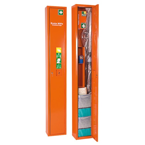 "Safe" Standing Stretcher Locker With Contents